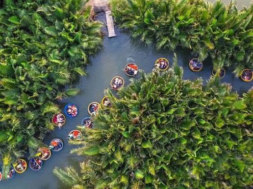 Thuyền thúng tham quan giữa rừng dừa nước